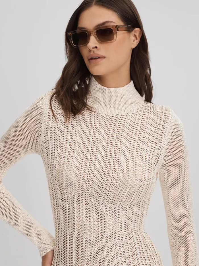 Women Reiss Knitwear Morrow Mini Ivory Sheer Knitted Dress Ivory