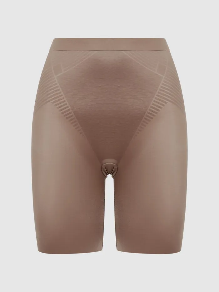 Women Reiss Lingerie Shapewear Firming MidThigh Shorts Cafe Au Lait