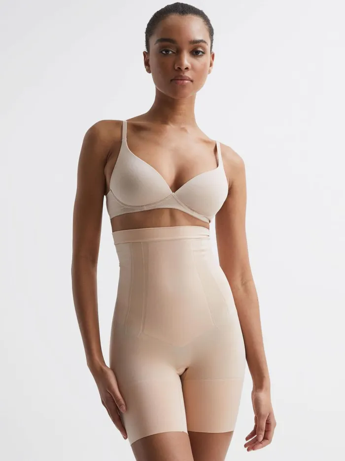Women Reiss Lingerie Spanx Shapewear High Rise MidThigh Shorts Nude