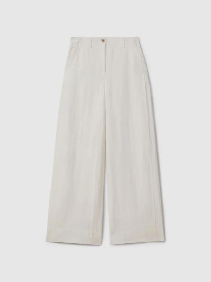 Women Reiss Pants Demi Linen Wide Leg Garment Dyed Trousers White