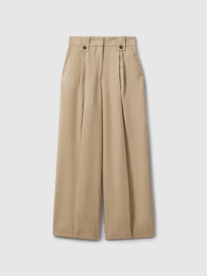 Women Reiss Pants Leila Linen Front Pleat Trousers Light Khaki