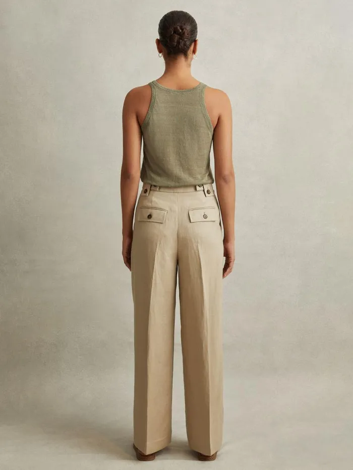 Women Reiss Pants Leila Linen Front Pleat Trousers Light Khaki