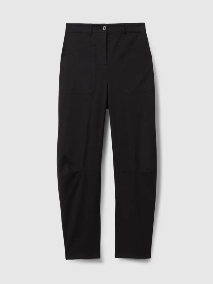 Women Reiss Pants Nova Cotton Blend Barrel Leg Trousers Washed Black