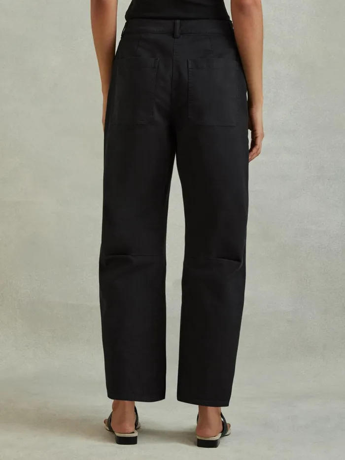 Women Reiss Pants Nova Cotton Blend Barrel Leg Trousers Washed Black
