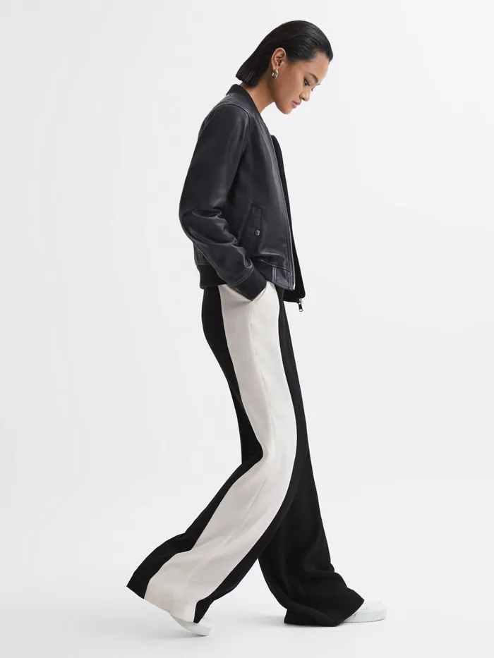 Women Reiss Pants Saffron Contrast Side Wide Leg Trousers Black