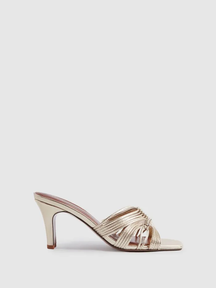 Women Reiss Sandals Harriet Leather Knot Detail Mules Gold