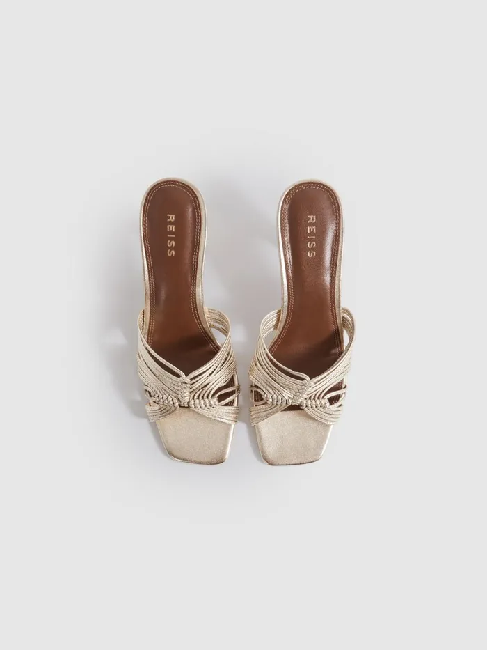 Women Reiss Sandals Harriet Leather Knot Detail Mules Gold