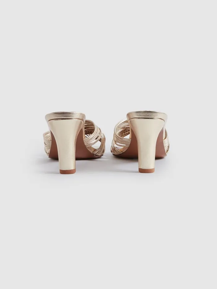 Women Reiss Sandals Harriet Leather Knot Detail Mules Gold