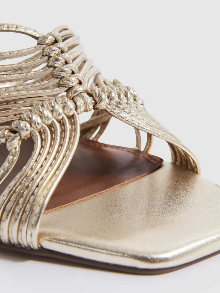 Women Reiss Sandals Harriet Leather Knot Detail Mules Gold
