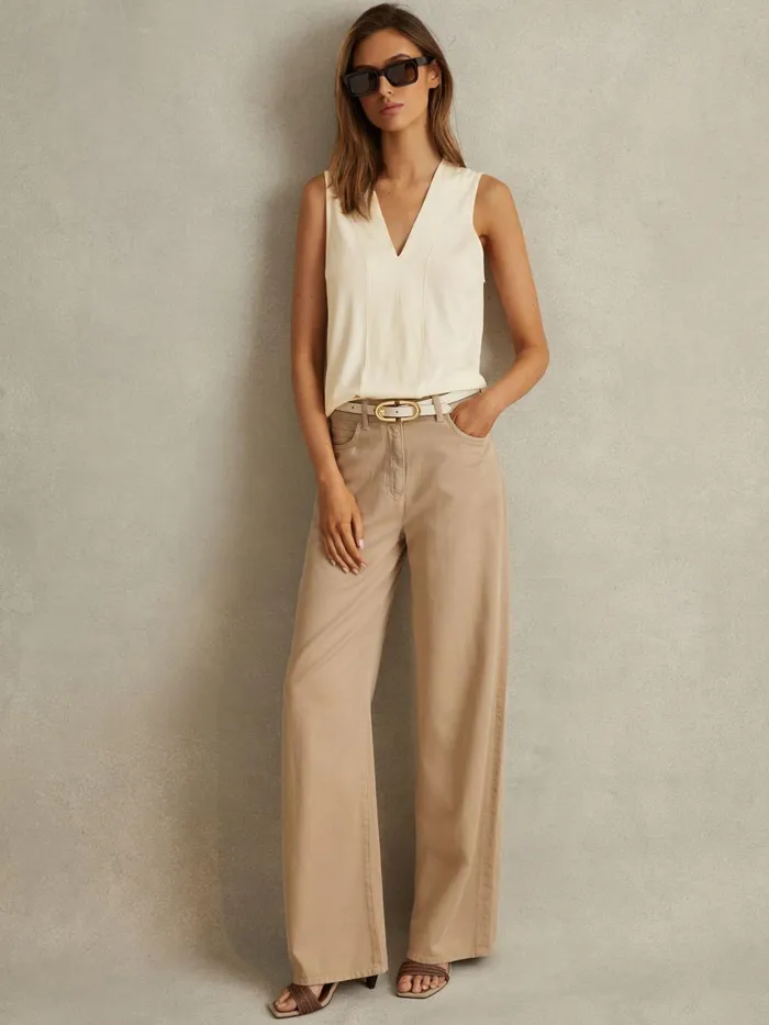 Women Reiss Sandals Ruby Leather Strap Heeled Mules Tan