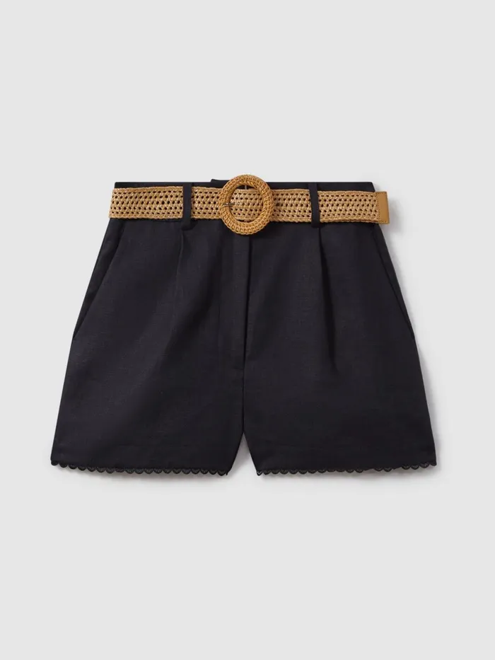 Women Reiss Shorts Belle Linen Belted Shorts Navy