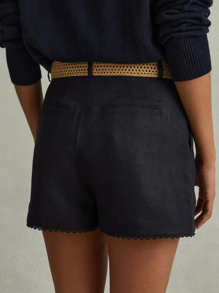 Women Reiss Shorts Belle Linen Belted Shorts Navy