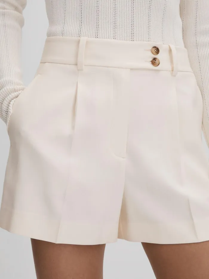 Women Reiss Shorts Millie Front Pleat Tailored Shorts Cream