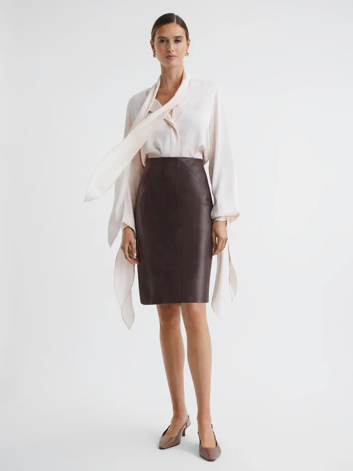 Women Reiss Skirts Raya Leather High Rise Midi Skirt Berry