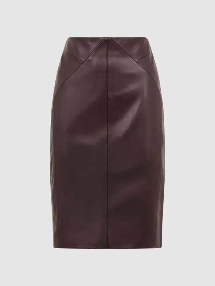 Women Reiss Skirts Raya Leather High Rise Midi Skirt Berry