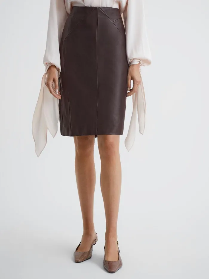 Women Reiss Skirts Raya Leather High Rise Midi Skirt Berry