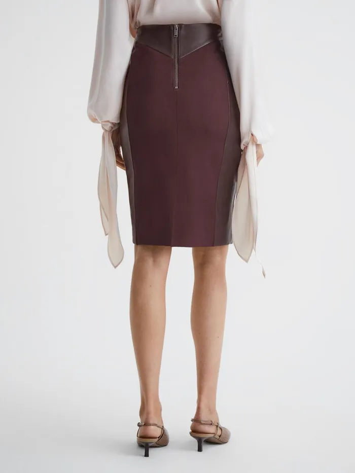 Women Reiss Skirts Raya Leather High Rise Midi Skirt Berry