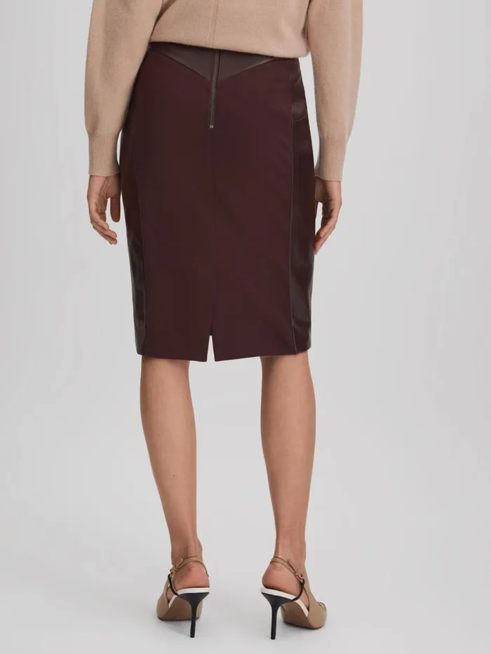 Women Reiss Skirts Raya Leather High Rise Midi Skirt Berry