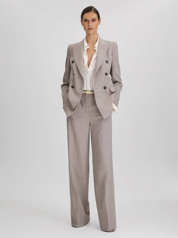 Women Reiss Suits and Tailoring Hazel Tailored Wool Blend Double Breasted Suit Blazer Oatmeal