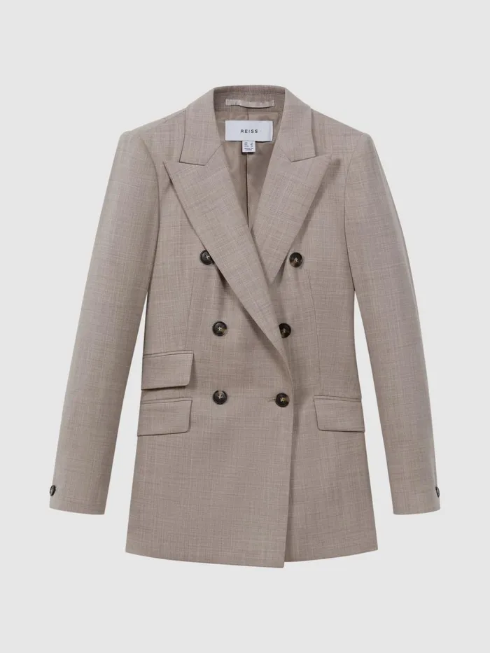 Women Reiss Suits and Tailoring Hazel Tailored Wool Blend Double Breasted Suit Blazer Oatmeal