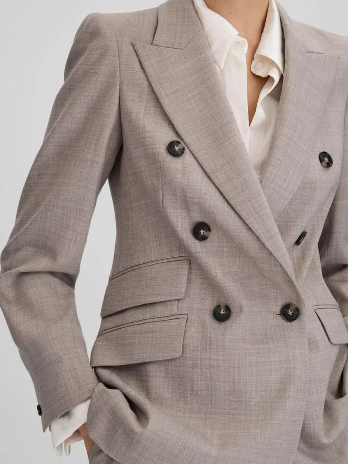 Women Reiss Suits and Tailoring Hazel Tailored Wool Blend Double Breasted Suit Blazer Oatmeal