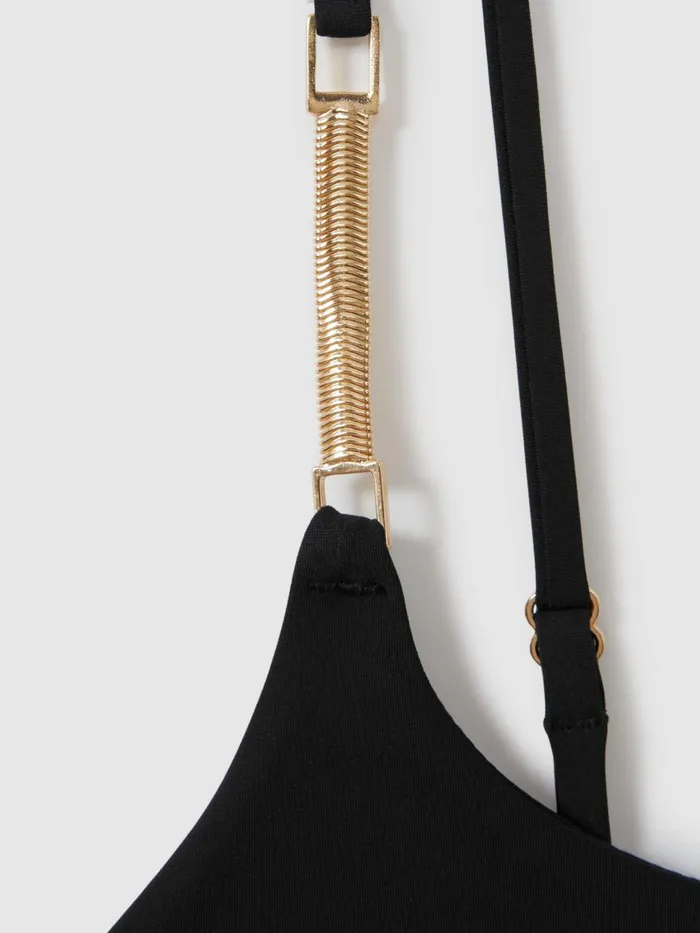 Women Reiss Swimwear Imogen Chain Detail Underwired Swimsuit Black
