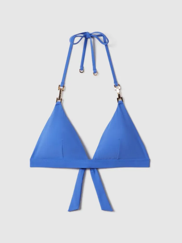 Women Reiss Swimwear Riah Triangle Halter Neck Bikini Top Light Blue