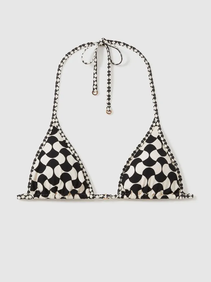 Women Reiss Swimwear Thia Printed Triangle Bikini Top Whiteblack