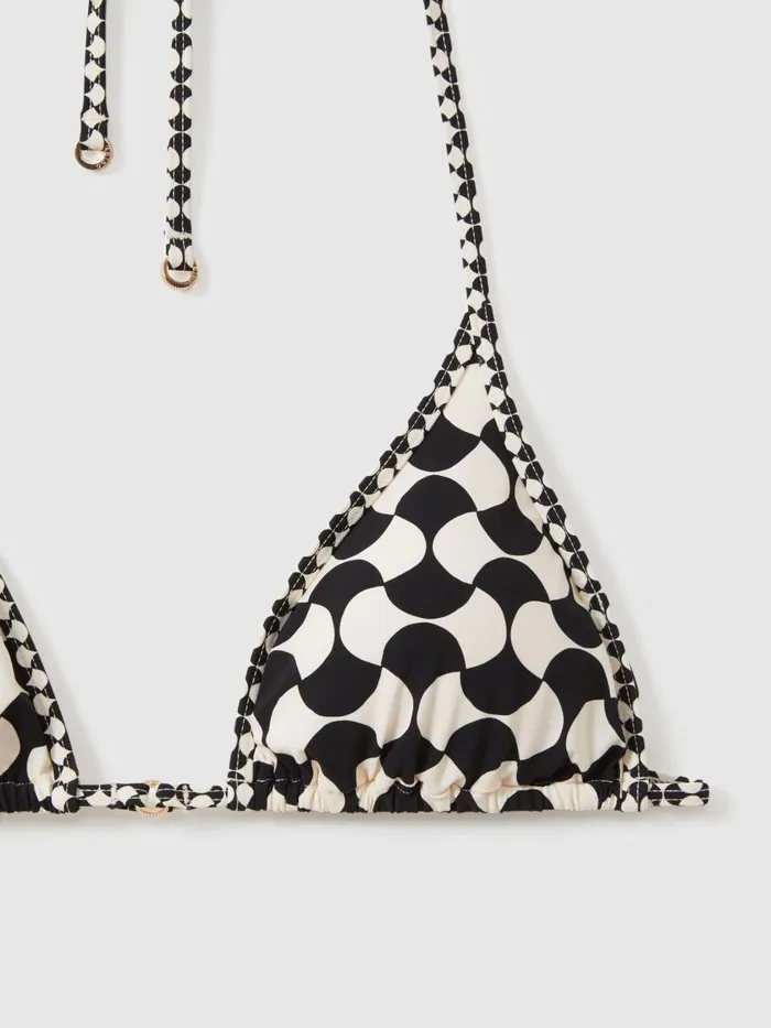 Women Reiss Swimwear Thia Printed Triangle Bikini Top Whiteblack