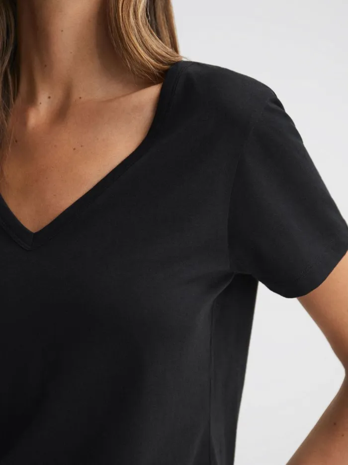 Women Reiss TShirts Bailey Cotton VNeck TShirt Black
