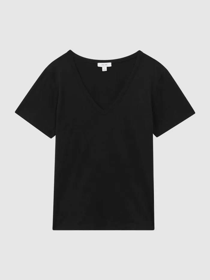 Women Reiss TShirts Bailey Cotton VNeck TShirt Black