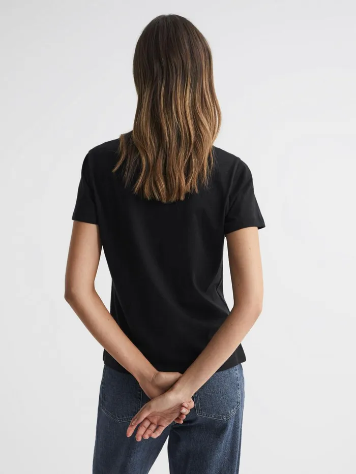 Women Reiss TShirts Bailey Cotton VNeck TShirt Black
