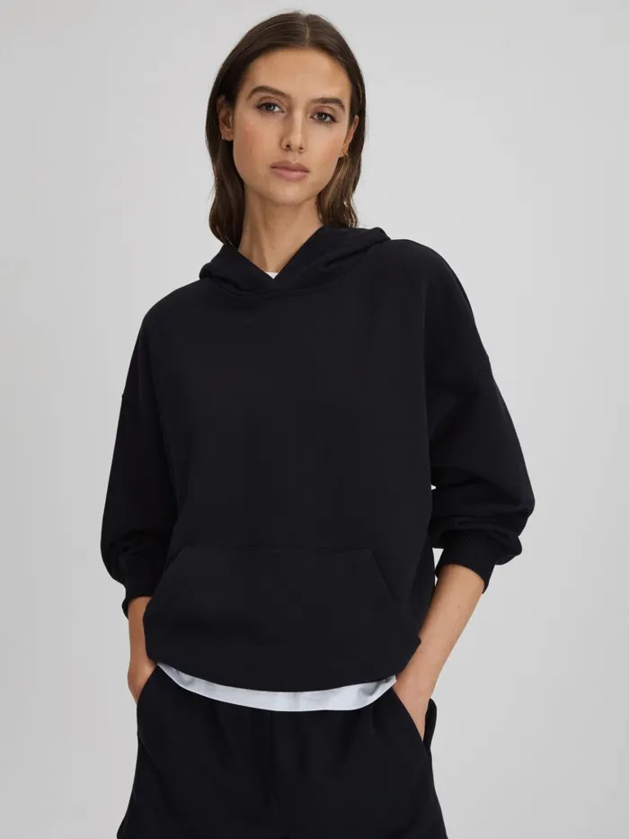 Women Reiss Tops Cody Cotton Blend Crew Neck Hoodie Navy