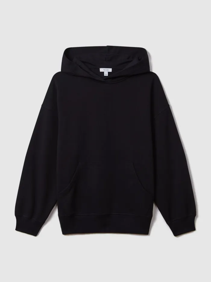 Women Reiss Tops Cody Cotton Blend Crew Neck Hoodie Navy