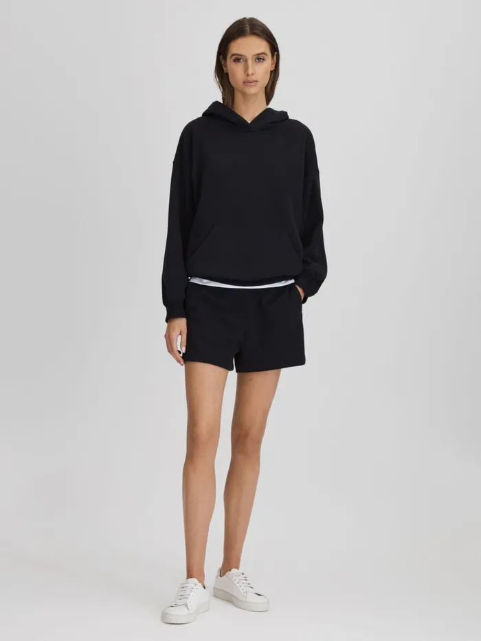 Women Reiss Tops Cody Cotton Blend Crew Neck Hoodie Navy