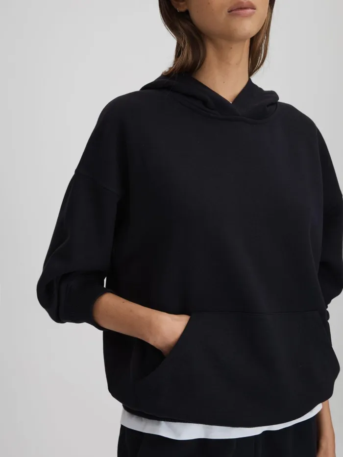 Women Reiss Tops Cody Cotton Blend Crew Neck Hoodie Navy