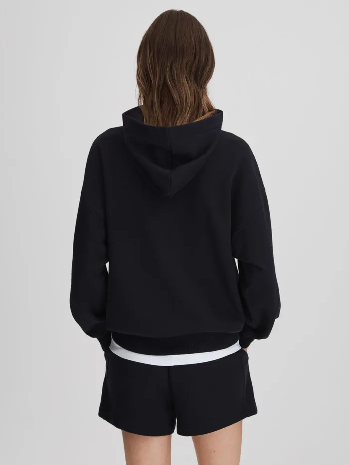 Women Reiss Tops Cody Cotton Blend Crew Neck Hoodie Navy
