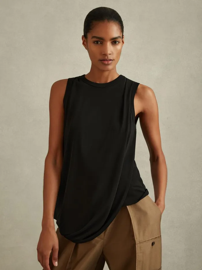 Women Reiss Tops Elva Draped Layered Top Black