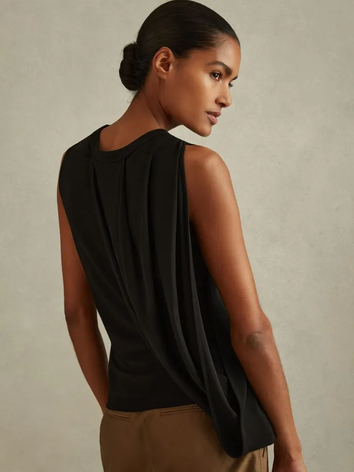 Women Reiss Tops Elva Draped Layered Top Black