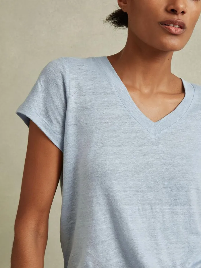 Women Reiss Tops Lottie Marled Linen VNeck TShirt Light Blue