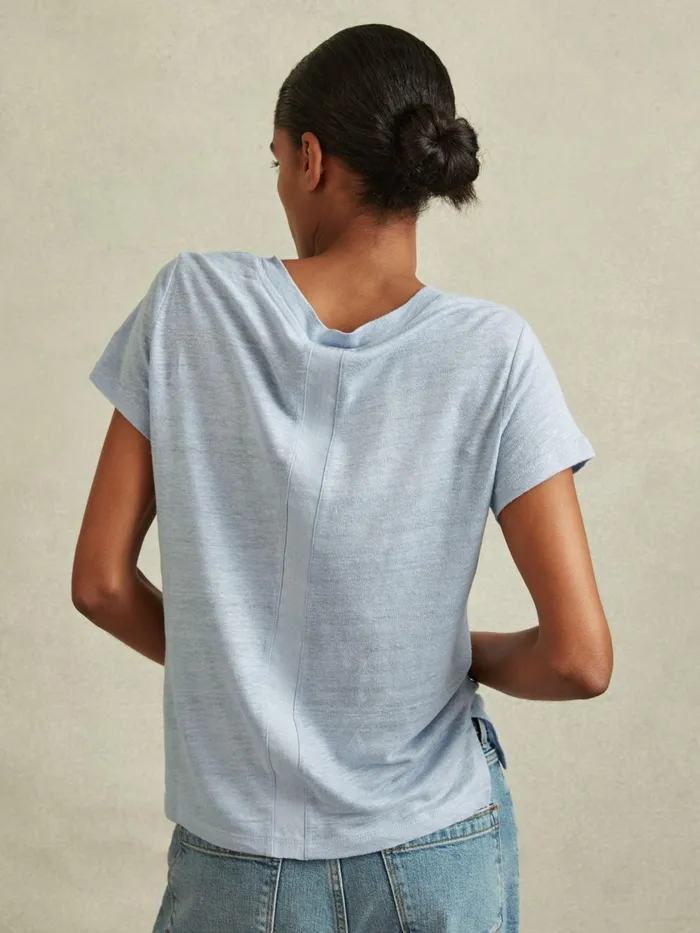 Women Reiss Tops Lottie Marled Linen VNeck TShirt Light Blue