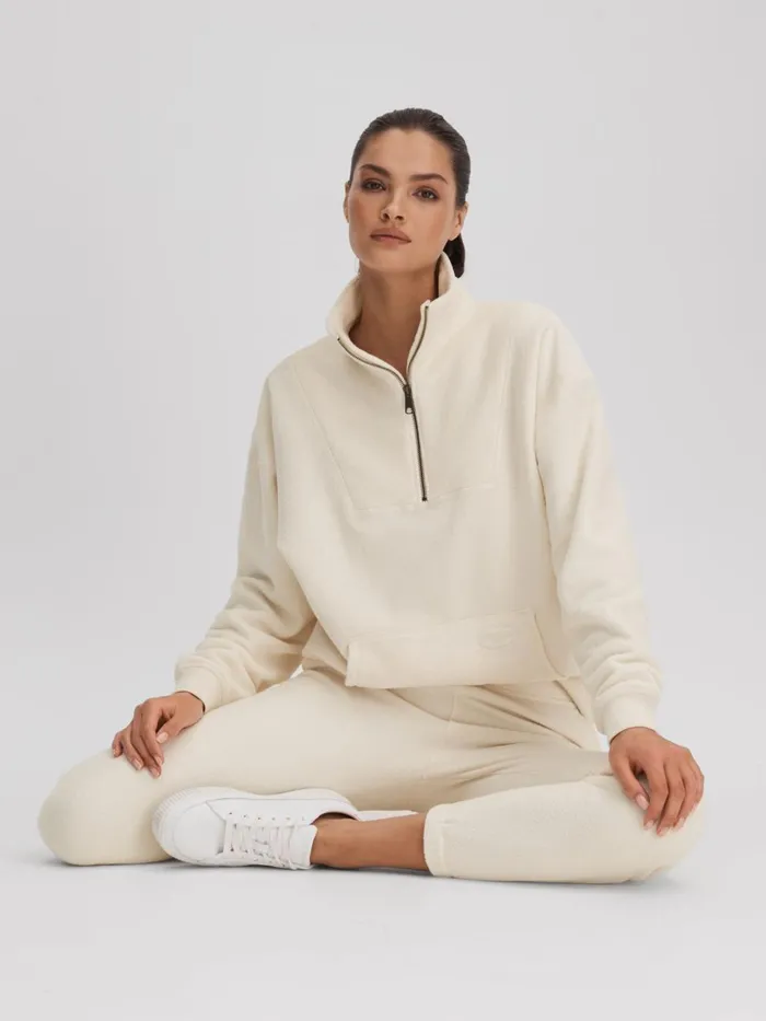 Women Reiss Tops Upside HalfZip Funnel Neck Jumper Natural