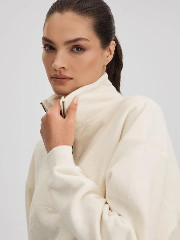 Women Reiss Tops Upside HalfZip Funnel Neck Jumper Natural