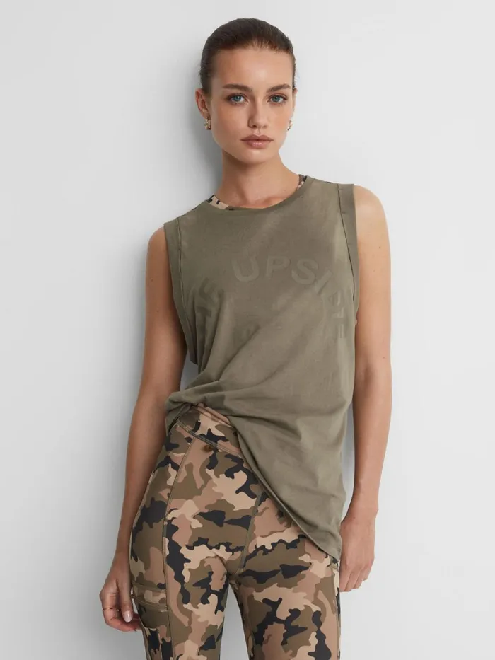 Women Reiss Tops Upside Sleeveless Crew Neck Vest Olive Green