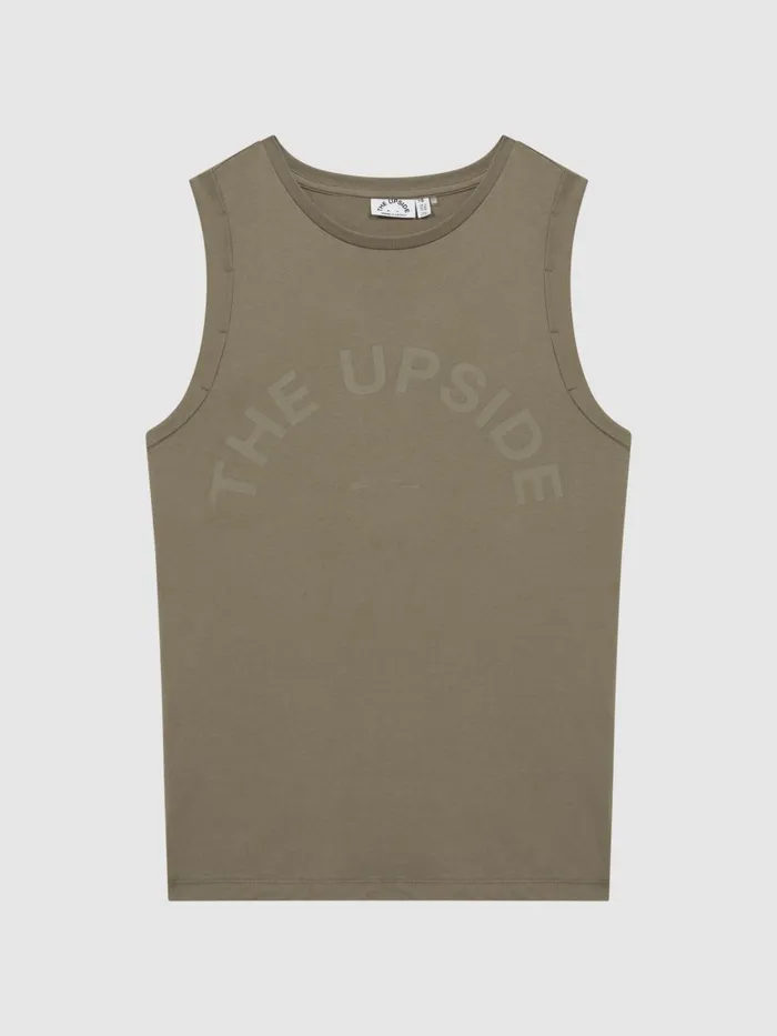 Women Reiss Tops Upside Sleeveless Crew Neck Vest Olive Green