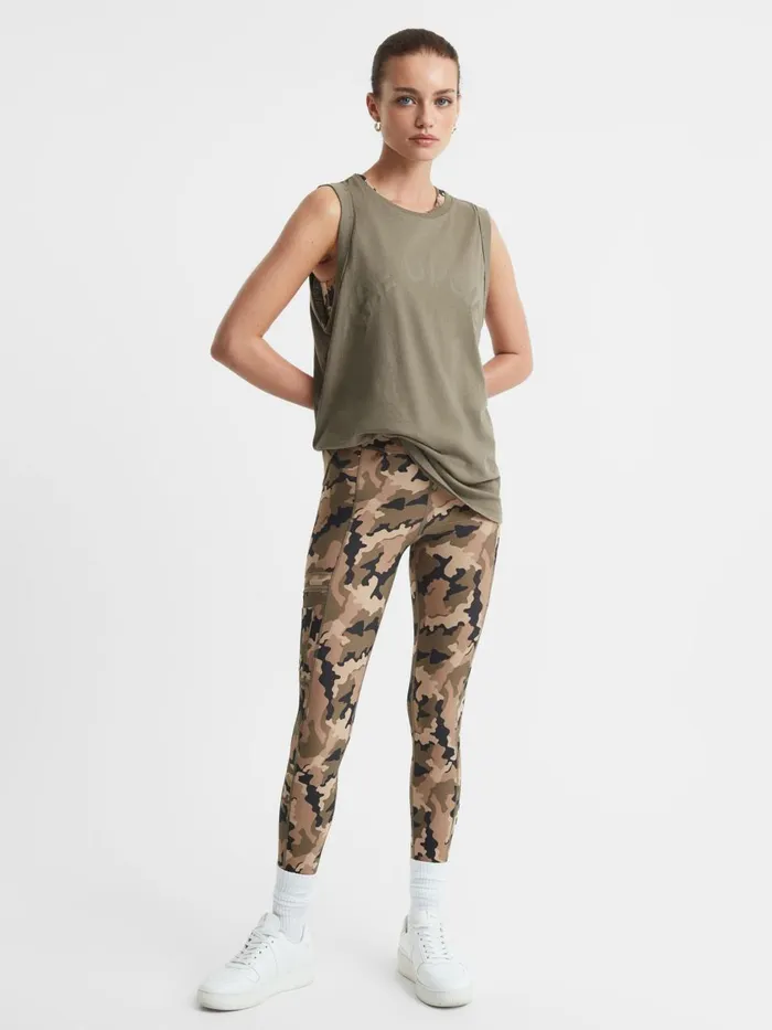Women Reiss Tops Upside Sleeveless Crew Neck Vest Olive Green