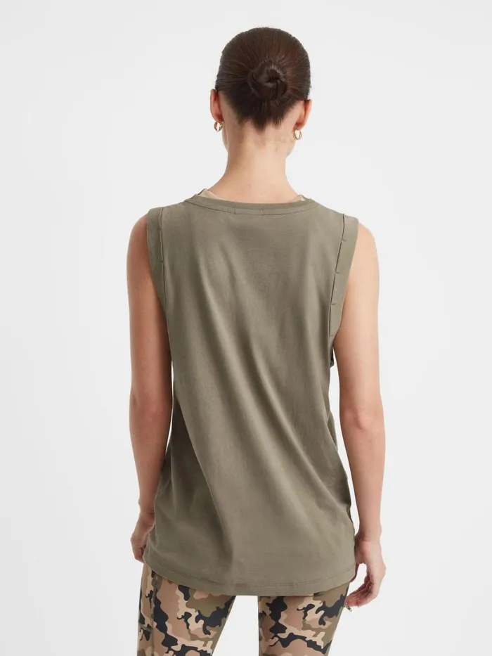 Women Reiss Tops Upside Sleeveless Crew Neck Vest Olive Green