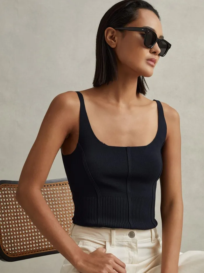 Women Reiss Vests Verity Ribbed Seam Detail Vest Navy