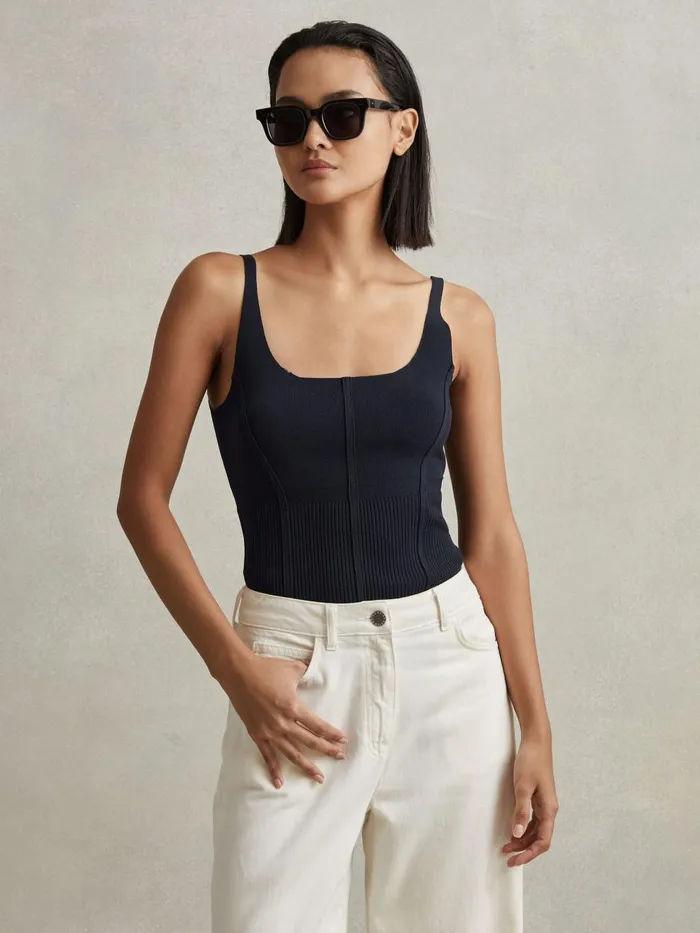Women Reiss Vests Verity Ribbed Seam Detail Vest Navy