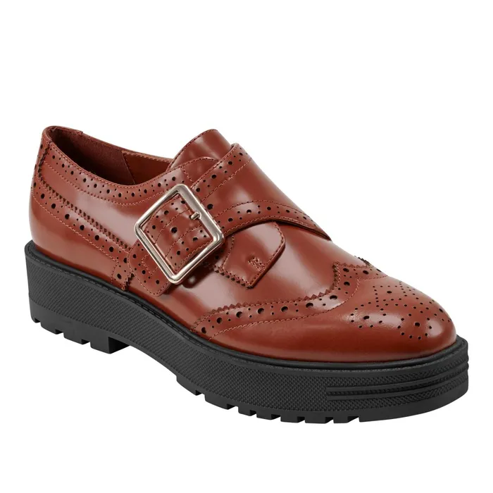 Women Remona Monk Strap Loafer Brown Leather Marc Fisher Loafers and Flats